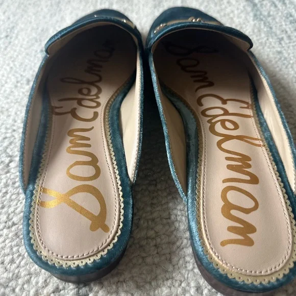 Sam Edelman Velvet Loafers in Teal with Gold Accents - Picture 4 of 6